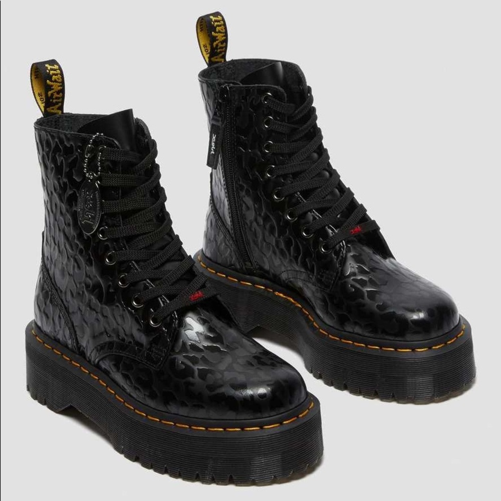 Dr Martens x X-Girl black leopard print Jadon platform leather combat boots US 9
